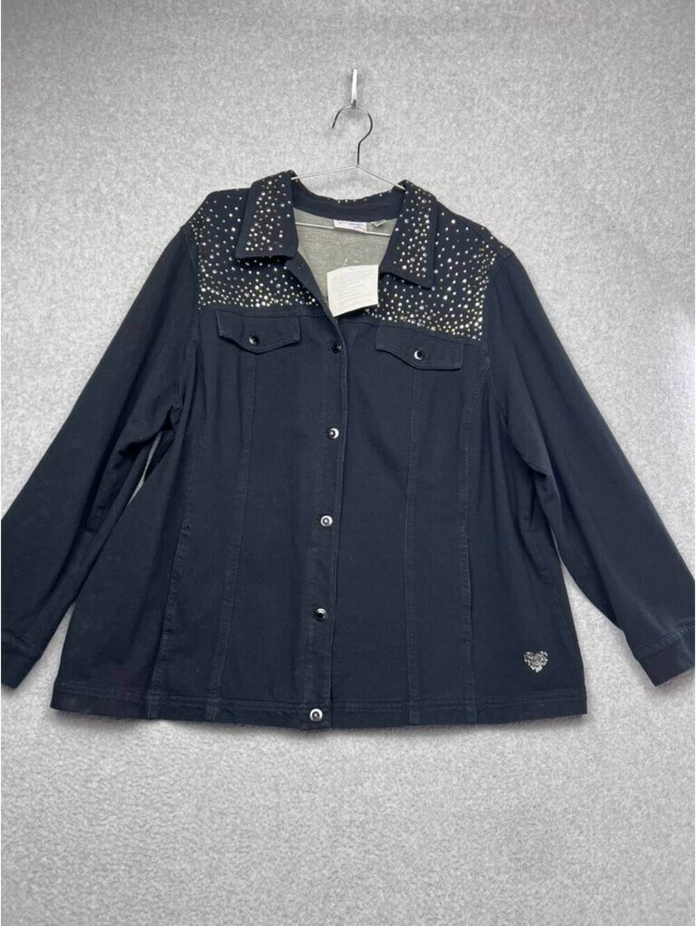 QUACKER FACTORY DreamJeannes Jacket Womens 2X Black Rhinestone Studded Shirt